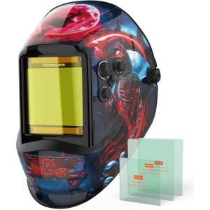 image:imageYESWELDER Large View Auto Darkening Welding Helmet Blue Light Blocking 1111 True Color Solar Powered Welder Hood Mask with 4 Arc Sensors Wide Shade 359913 for TIG MIG ARC CUT and GRINDHalloween Skeleton