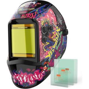 image:imageYESWELDER Large View Auto Darkening Welding Helmet Blue Light Blocking 1111 True Color Solar Powered Welder Hood Mask with 4 Arc Sensors Wide Shade 359913 for TIG MIG ARC CUT and GRINDBlack Graffiti