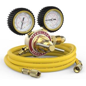 image:imageYESWELDER Nitrogen Regulator with Hose 0800 PSI and 04000PSI Output Pressure CGA580 Inlet Connection and 14 male flare fitting0600 PSI