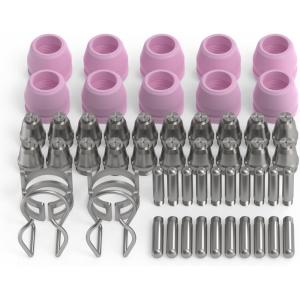 image:imageYESWELDER 54PCS AG60 Plasma Cutter Torch Consumables KitStandard 20 x 040 Nozzles 20 x Electrodes 10 x Cups 4 x Brackets Suitable for YESWELDER CUT55DSCUT55HFCUT55DS PLUS Plasma cutter040inch 54 Pcs