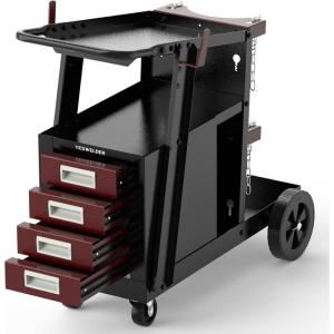 image:imageYESWELDER Welding Cart with Large Capacity Lockable Cabinet for MIGTIGStick Welders and Plasma Cutters Heavy Duty 360 Swivel Wheels Welding TrolleyWelding Cart with 4 Red Drawers