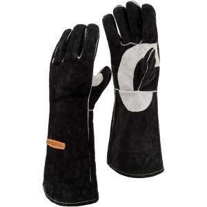image:imageYESWELDER 16 Inches932Leather Forge MIG Welding Gloves with Kevlar Stitching HeatFire Resistant Palm Reinforcements BlackGrayOne Size