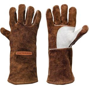 image:imageYESWELDER 14Inch Welding Gloves  Cow Leather HeatFire Resistant for ForgeMigStick Welding OvenGrillFireplace Mitts with Soft Lining  Ideal for FurnaceStovePotWood BurnerBBQ