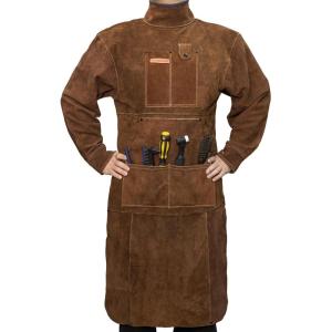image:imageYESWELDER Leather Welding Apron with Sleeve and 6 Pockets Heat Flame Resistant Cowhide Welder Apron Brown