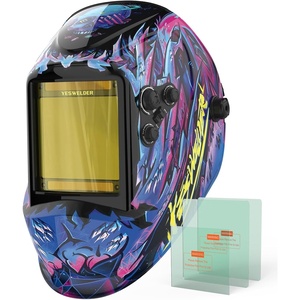 image:imageYESWELDER Auto Darkening Welding Helmet with Blue Light Blocking Large View 393x366 Inch True Color 1111 Optical Clarity Shade 359913 Solar Powered 4 Arc SensorsCyberpunk