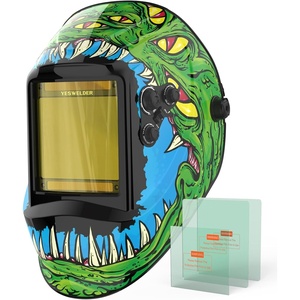 image:imageYESWELDER Auto Darkening Welding Helmet with Blue Light Blocking Large View 393x366 Inch True Color 1111 Optical Clarity Shade 359913 Solar Powered 4 Arc SensorsGreen Teeth