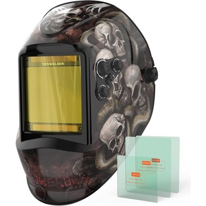 image:imageYESWELDER Auto Darkening Welding Helmet with Blue Light Blocking Large View 393x366 Inch True Color 1111 Optical Clarity Shade 359913 Solar Powered 4 Arc SensorsSkeleton Snake
